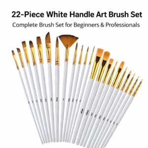 22-Piece White Handle Art Brush Set + Free Storage Pouch
